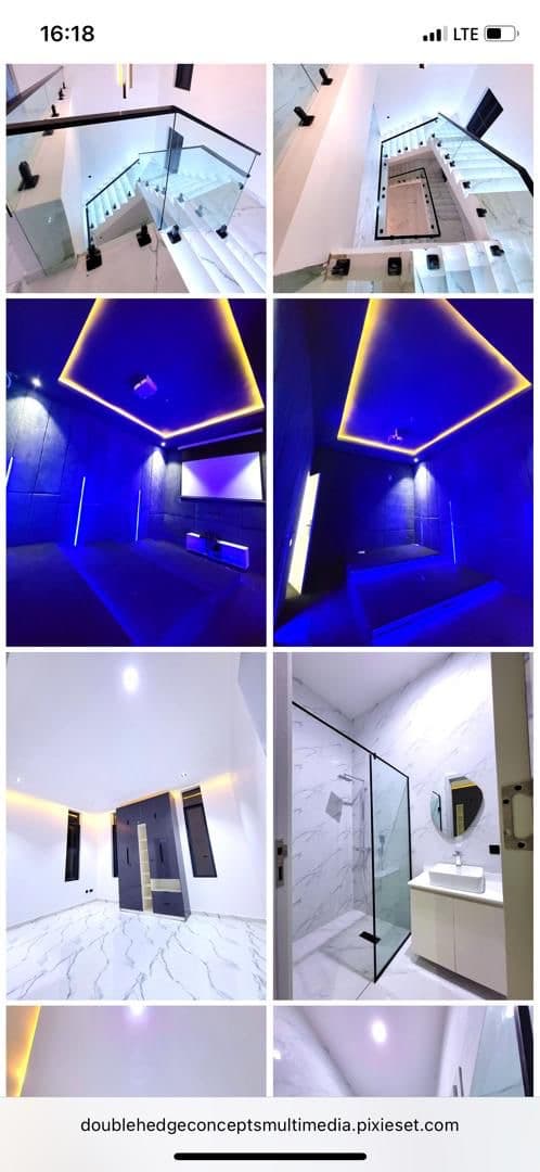 Ivory Residence — Glass Staircase, Cinema Room, and Bathroom
